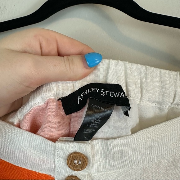 Ashley Stewart | White, Yellow, and Pink Colorblock Button Front Midi Skirt 14 - Picture 3 of 7